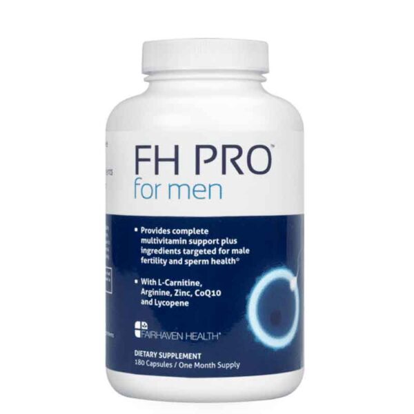 مکمل کمک باروری FHPRO for men، ساخت آمریکا، حاوی ترکیب جامعی از آنتی‌اکسیدان‌ها، ویتامین‌ها و مواد معدنی جهت بهبود کیفیت و سلامت اسپرم